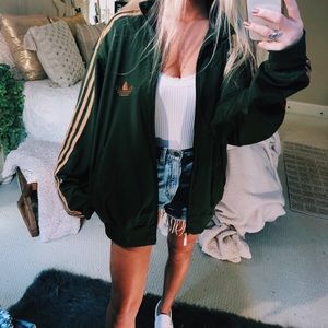 adidas Olive Green Track Jacket with Gold Stripes